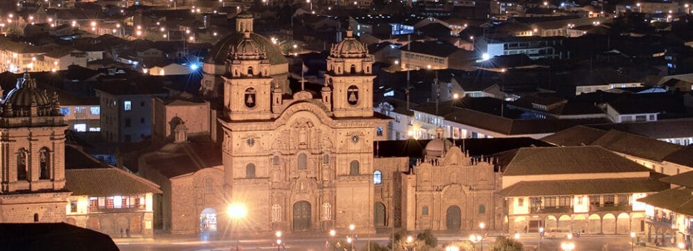 Elegant night view of historic cathedral illuminated in the city of Salta, Argentina.